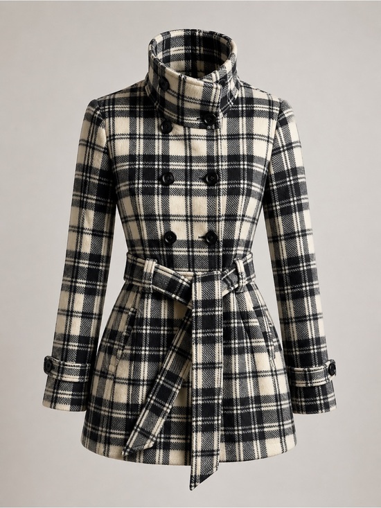 Lady Hathaway Jackets & Blazers - Lady Hathaway Plaid Coat Large Black White Belted Double Breasted Peacoat